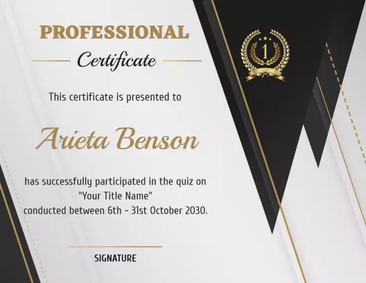 Sleek Modern Black and Gold Professional Participation Certificate Template