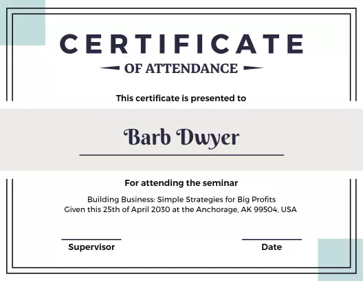 Sleek Modern Blue and White Attendance Seminar Certificate Template