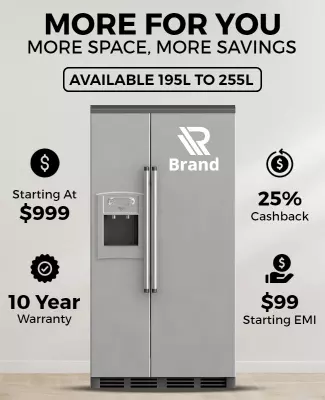 Sleek Modern Silver Refrigerator Sales Promotion Poster Template
