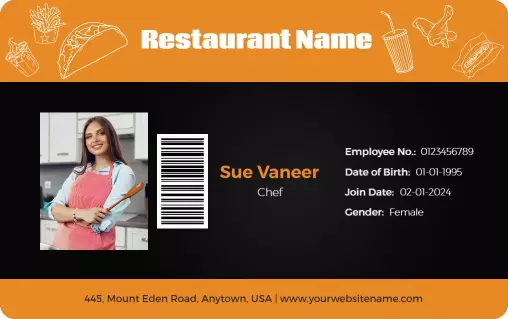 Sleek Orange Restaurant Employee Identity Card Template
