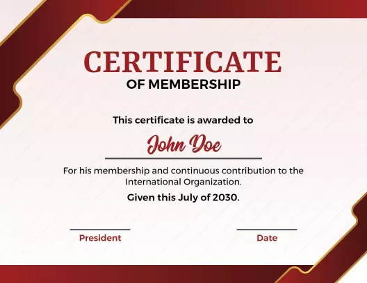 Sleek Red and White Professional Membership Certificate Template