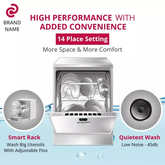 Sleek Silver Dishwasher with Smart Rack and Quiet Performance Ad Template