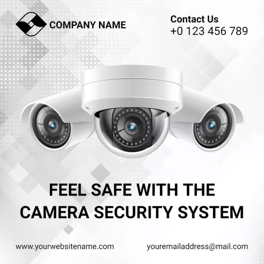 Sleek White Camera Security System for Home Safety Ad Template