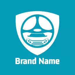 Sleek White Car Design on Vibrant Blue Automotive Logo Template