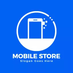 Sleek White Mobile Phone Design on Vibrant Blue Background Logo Template