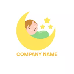 Sleepy Baby in a Moon with Stars for Nursery Logo Template