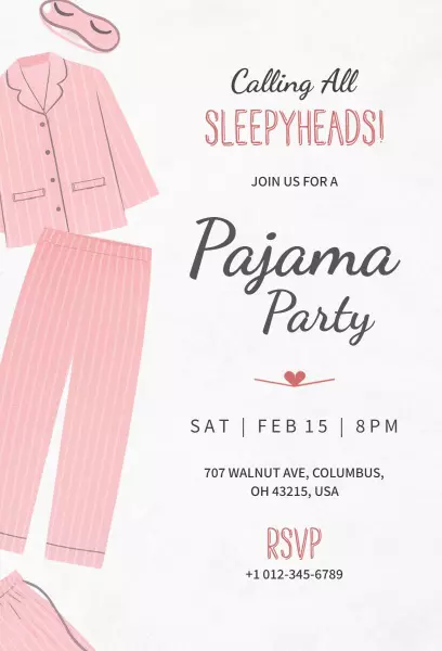 Sleepyheads Fun Pink Pajama Party Invitation Template