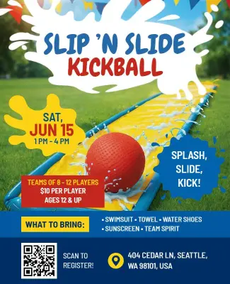 Slip 'n Slide Kickball Event Flyer Template