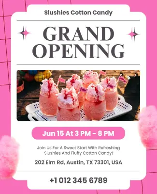 Slushies Cotton Candy Shop Grand Opening Flyer Template