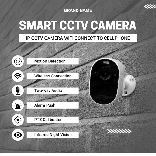 Smart Black IP CCTV Camera with Motion Detection Ad Template