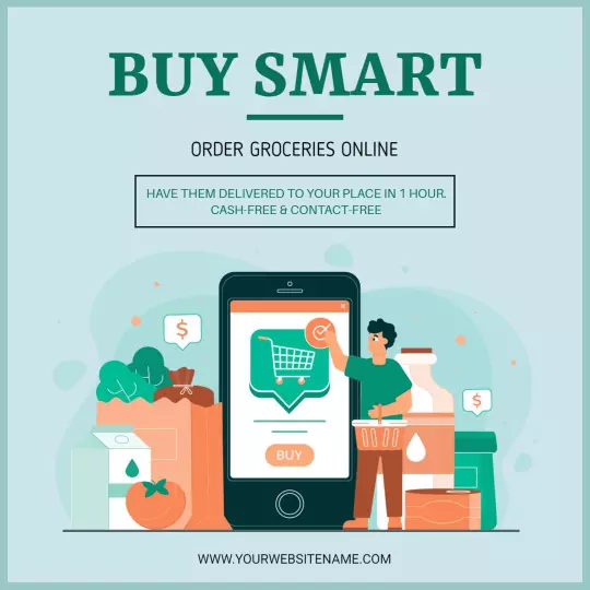Smart Green Online Grocery Shopping with Fast Delivery Ad Template
