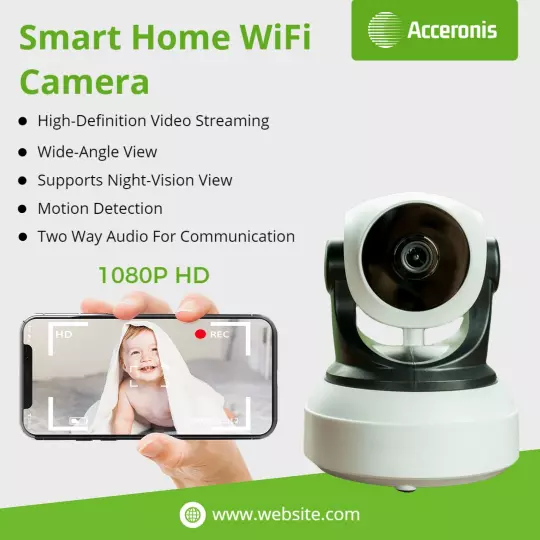 Smart Home WiFi Security Camera with Night Vision Features Ad Template