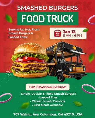 Smashed Burgers Food Truck Promotional Flyer Template