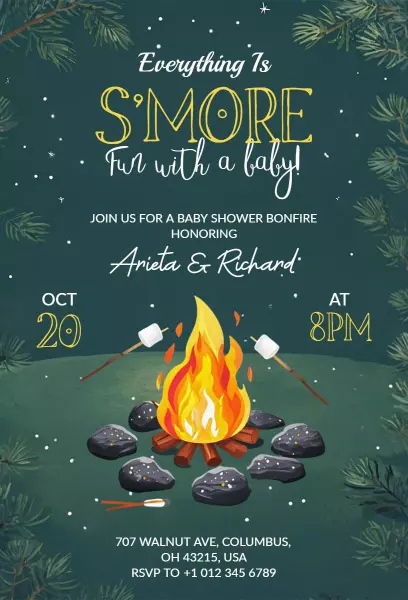 S'more Fun Cozy Bonfire Baby Shower Invitation Template