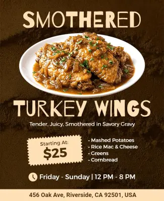 Smothered Turkey Wings Restaurant Promotion Flyer Template