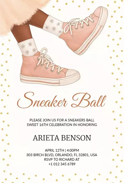 Sneaker Ball Trendy Sweet 16 Birthday Celebration Invitation Template