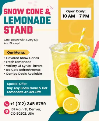 Snow Cone and Lemonade Stand Promotional Flyer Template