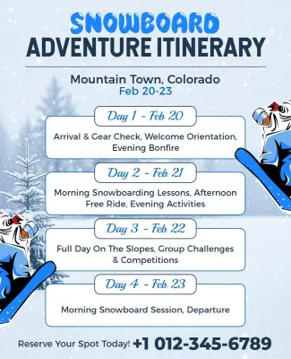 Snowboard Adventure Itinerary Event Flyer Template
