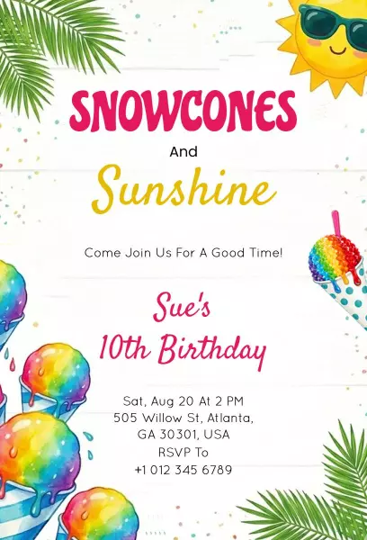 Snowcones Sunshine Fun Colorful Summer Birthday Invitation Template