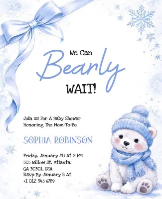 Snowflake and Winter Bear Themed Baby Shower Flyer Template