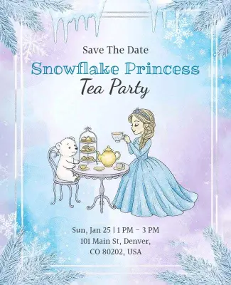 Snowflake Princess Tea Party Invitation Flyer Template