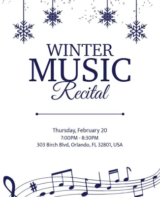 Snowflakes Themed Winter Music Recital Event Flyer Template