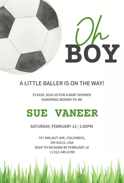 Soccer Ball Themed Sports Baby Shower Invitation Template