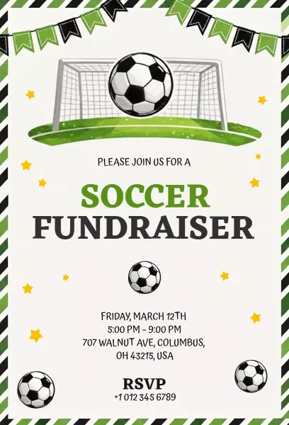 Soccer Fundraiser Event Sports Celebration Invitation Template