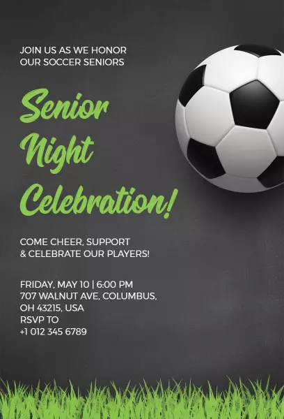Soccer Senior Night Celebration Sports Invitation Template
