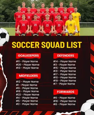 Soccer Squad List Display Flyer Template