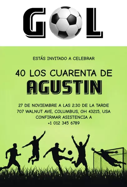 Soccer Themed 40th Birthday Celebration Invitation Template