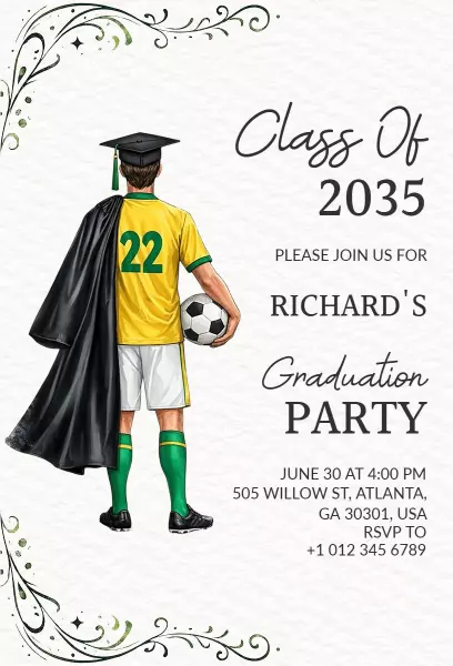 Soccer-Themed Class of 2035 Graduation Celebration Invitation Template