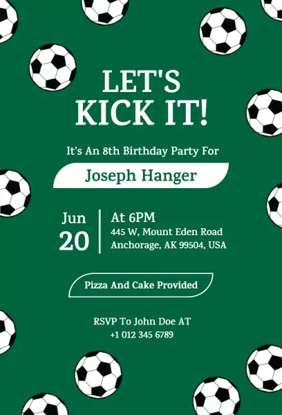 Soccer Themed Exciting 8th Birthday Party Invitation Template