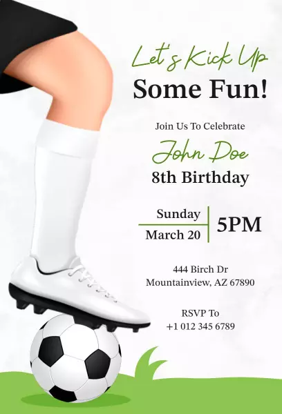 Soccer Themed Fun 8th Birthday Celebration Invitation Template