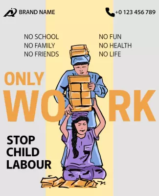 Social Awareness Illustration Against Child Labour Poster Template