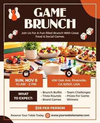 Social Game Brunch Gathering Flyer Template