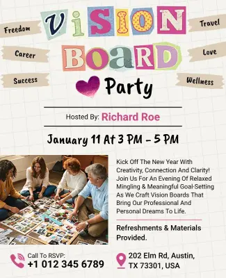Social Gathering Goal-Setting Vision Board Crafting Party Flyer Template
