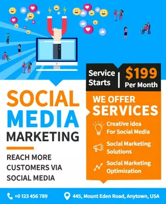 Vibrant Blue Social Media Marketing Services Flyer Template