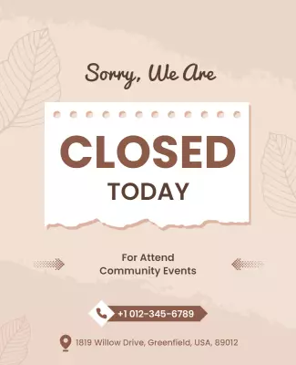 Soft Beige Community Events Closure Announcement Poster Template