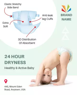 Soft Blue Baby Diaper with 24 Hour Dryness Poster Template