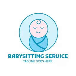 Soft Blue Baby Illustration for Reliable Babysitting Logo Template