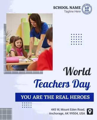Soft Blue Educational World Teachers Day Celebration Poster Template