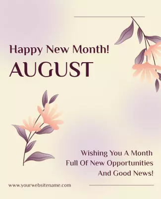 Soft Floral August New Month Greetings Poster Template