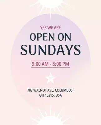 Soft Gradient Announcement for Sunday Open Hours Poster Template