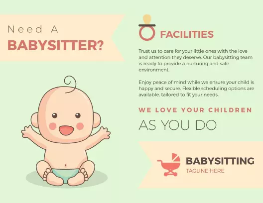 Soft Green Babysitting Services for Loving Childcare Brochure Template