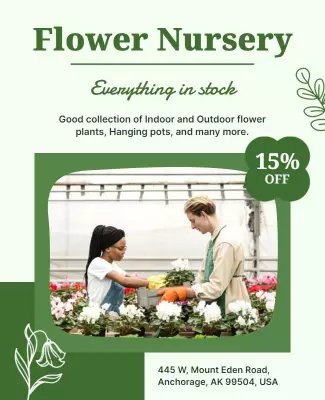 Soft Green Flower Nursery Promotion with Discount Poster Template