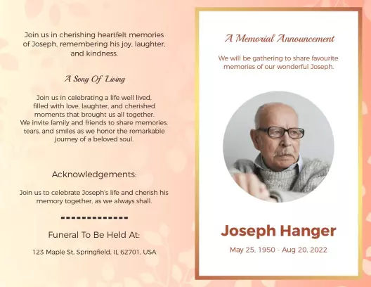 Soft Pastel Memorial Announcement and Tribute Brochure Template