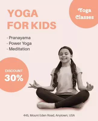Soft Peach Yoga for Kids Classes Discount Poster Template