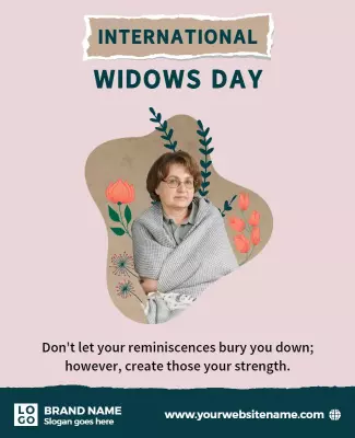 Soft Pink and Floral International Widows Day Awareness Poster Template