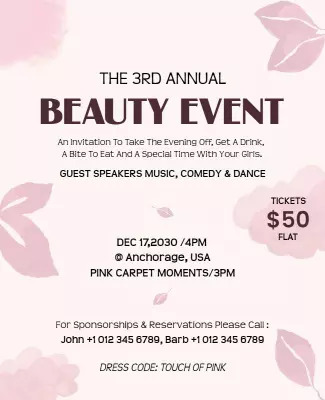 Soft Pink Floral Design for Glamorous Beauty Event Poster Template